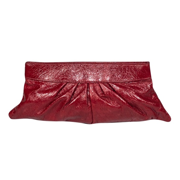 Lauren Merkin Red Leather Pleated Clutch - Picture 1 of 3